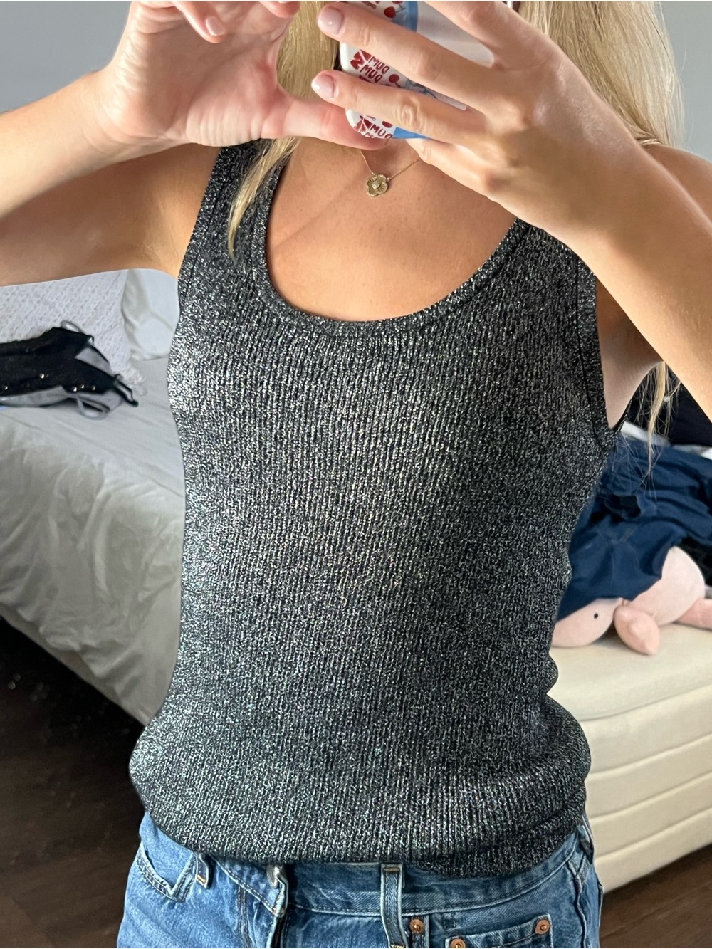 Karen Kane Black and Silver Sparkle Knit Tank
